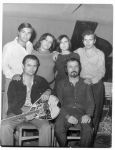 standing  from the left  : Kostis Christou, Dimitra Galani, Afordete Manou, Manolis Mitsias. Sitting on the left side Lakis Karnezis and on the right Giannis Spanos. At the «Archontissa» in Plaka
