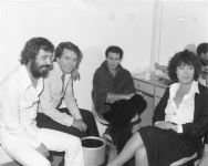 with Antonis Kalogiannis and Manolis Mitsias at Stavros Xarchakos dressing - room right after their performance at Herod Atticus Odeon   in 1979